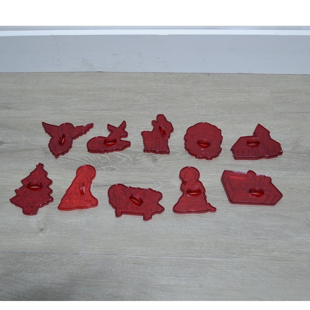 Vintage HRM Red Plastic Cookie Cutters Lot of 10 Christmas Nativity Scene